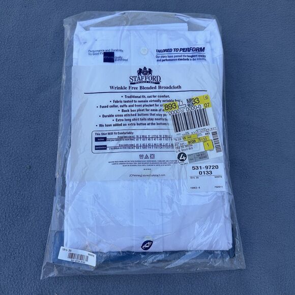 Lot of 3 NEW in Bag Stafford Wrinkle Free Dress Shirt Mens Size 18.5 35/36 - Picture 4 of 16